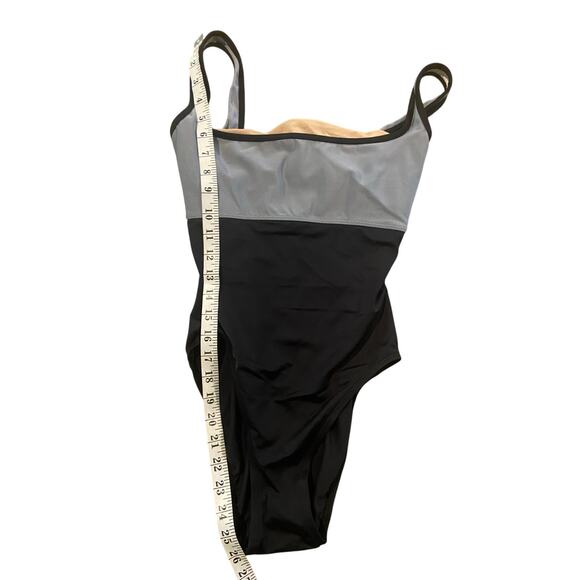 Vintage Anne Klein Swimsuit 1 Piece Gray Black Square Neck Underwire Bra Size 6 - Picture 4 of 6